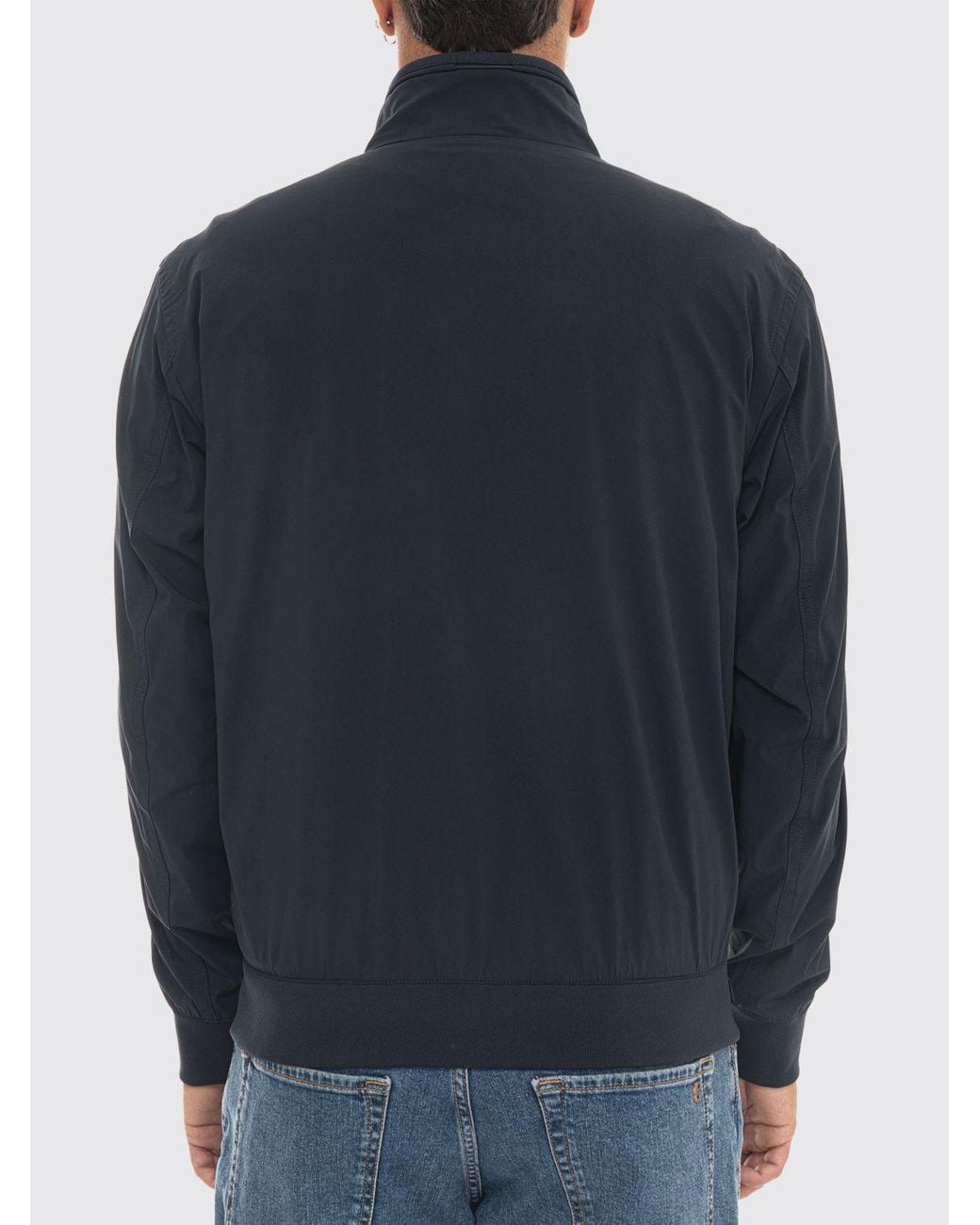 Boss Blue Water-Repellent Softshell Bomber Jacket With High Neck And Zip Closure for men
