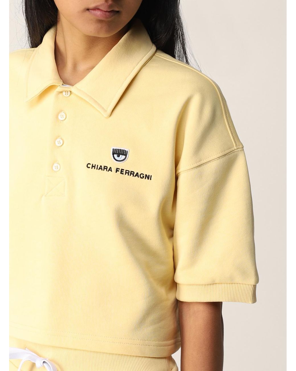 Chiara Ferragni Yellow Cotton Polo Shirt With Logo