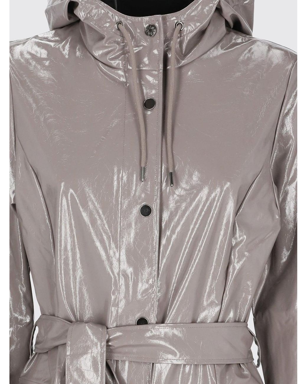 Rains Gray Waterproof Hooded Trench Coat With A Tie-Belt Waist