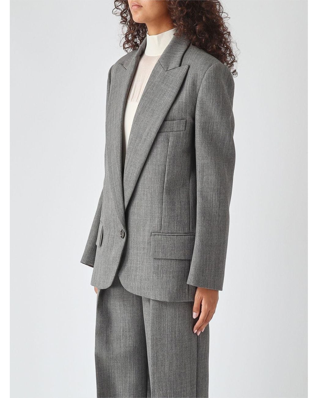 Elisabetta Franchi Gray Single-Breasted Cropped Virgin Wool Blazer With Peak Lapels