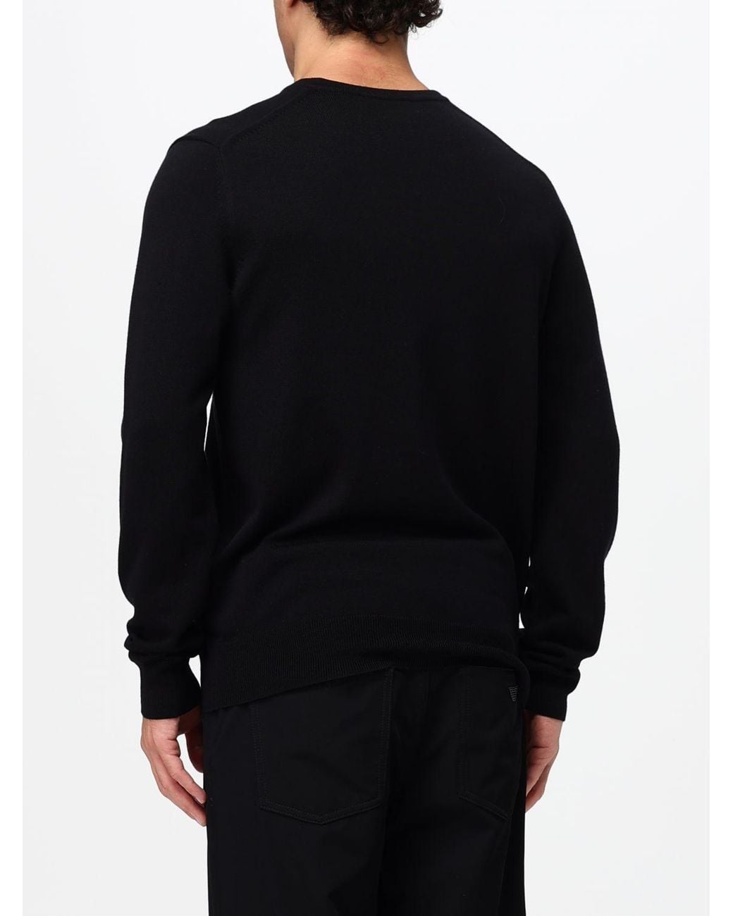 Fred Perry Black V-Neck Wool And Cotton Blend Jumper With Embroidered Logo for men