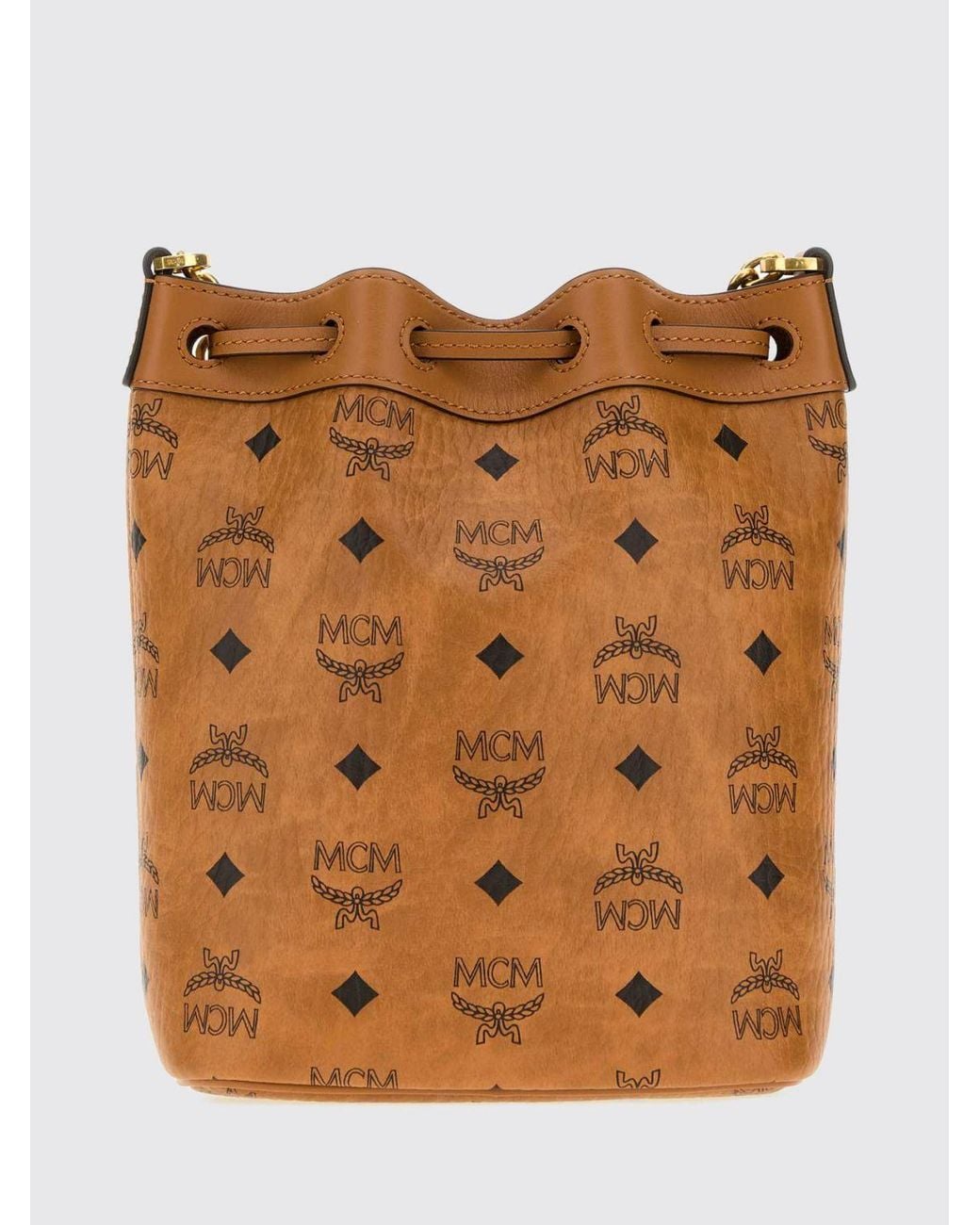 MCM Brown Dessau Visetos Monogram Coated Cotton Bucket Bag With Drawstring for men