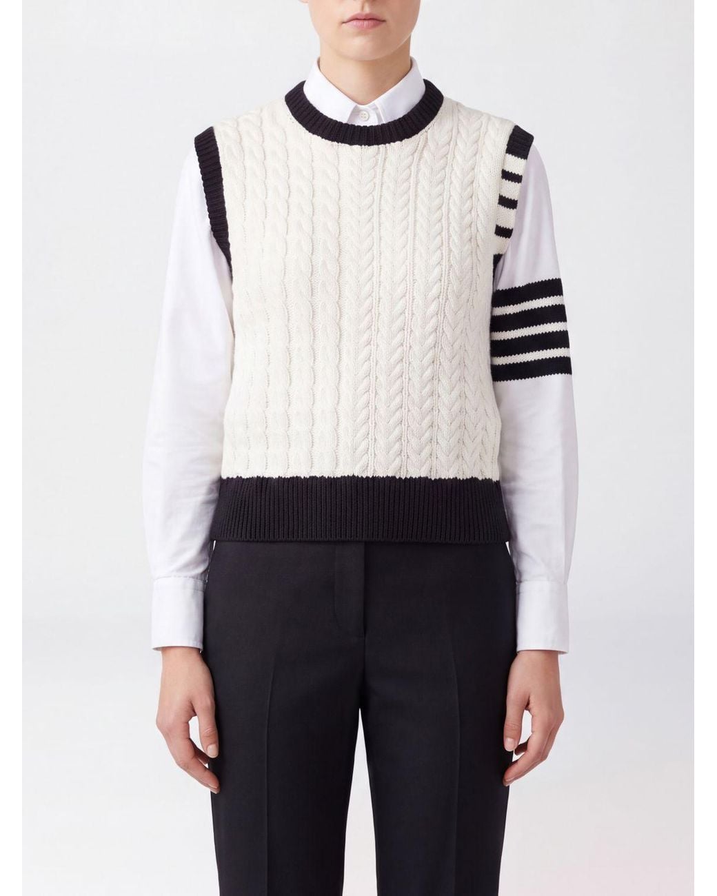 Thom Browne White 4-Bar Crewneck Knitted Waistcoat