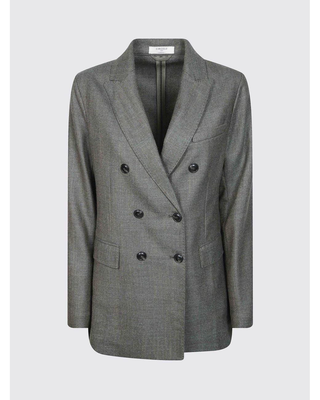 Circolo 1901 Gray Double-Breasted Virgin Wool And Silk Blazer With Peak Lapels