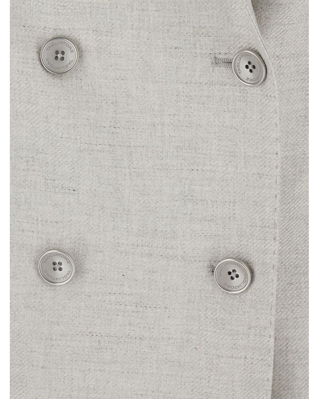 Tagliatore Gray Double-Breasted Linen And Cotton Blend Blazer With Peak Lapels