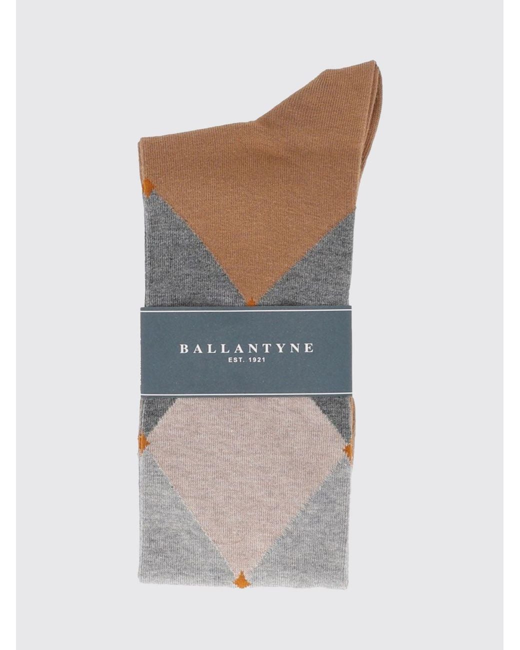 Ballantyne White Diamond Pattern High-Top Cotton-Blend Socks With Contrast Logo for men