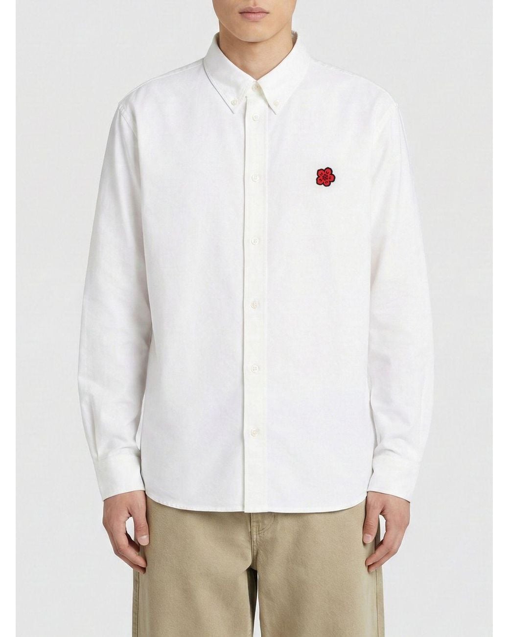 KENZO White Classic Cotton Shirt With Boke Flower for men