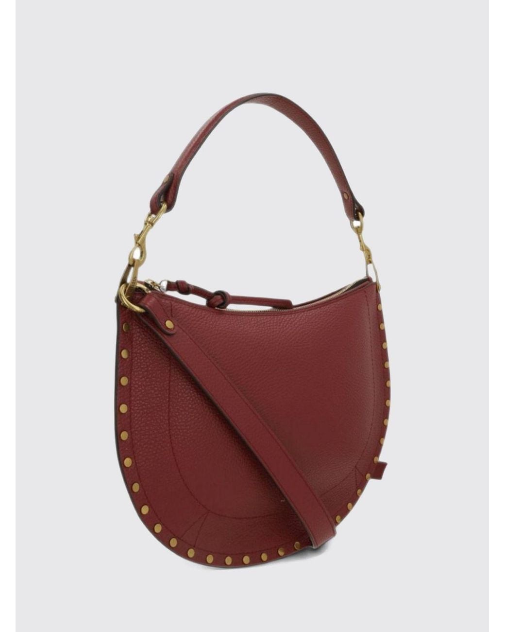 Isabel Marant Red Oskan Grained Calfskin Leather Shoulder Bag With Studs