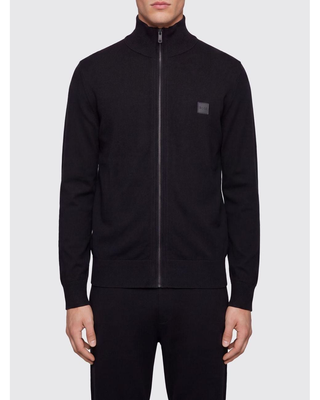 Boss Blue Cotton And Cashmere Turtleneck Zip-Up Jumper for men