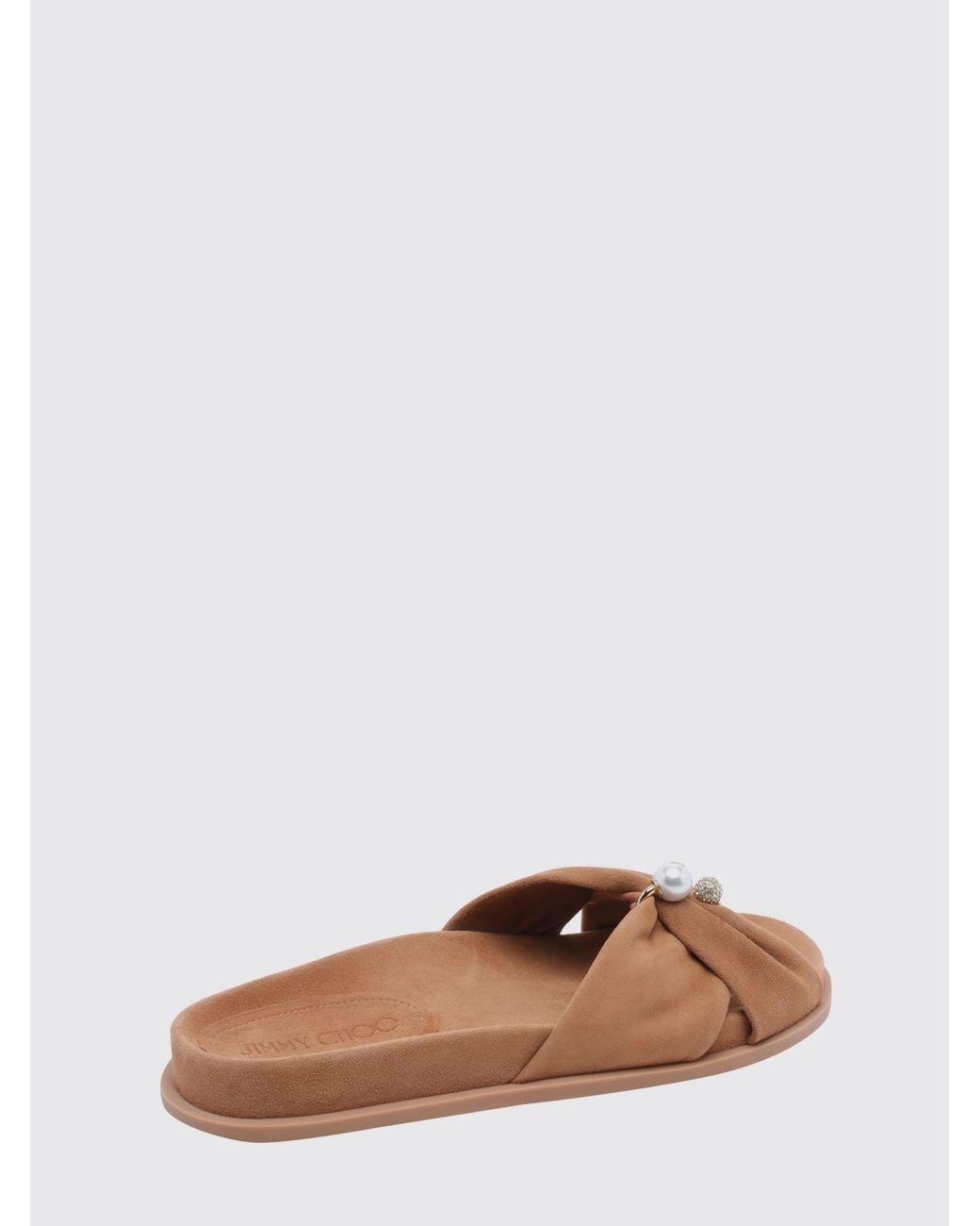 Jimmy Choo Brown Rafi Suede Slide Sandals With Pearls And Rhinestones