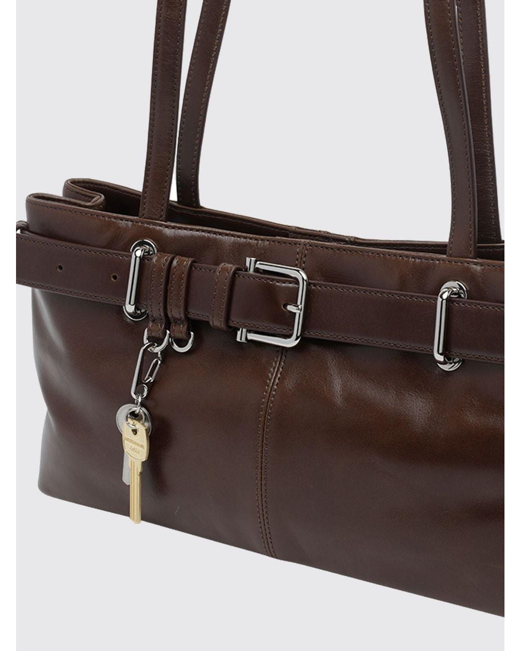 OSOI White Brocle Smooth Leather Shoulder Bag With Buckle Detail And Double Handle
