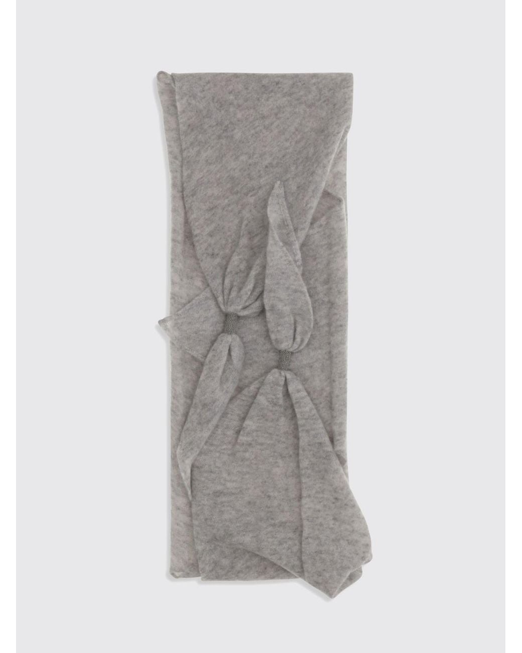 Brunello Cucinelli Gray Triangular Cashmere Scarf With Embroidery And Monili
