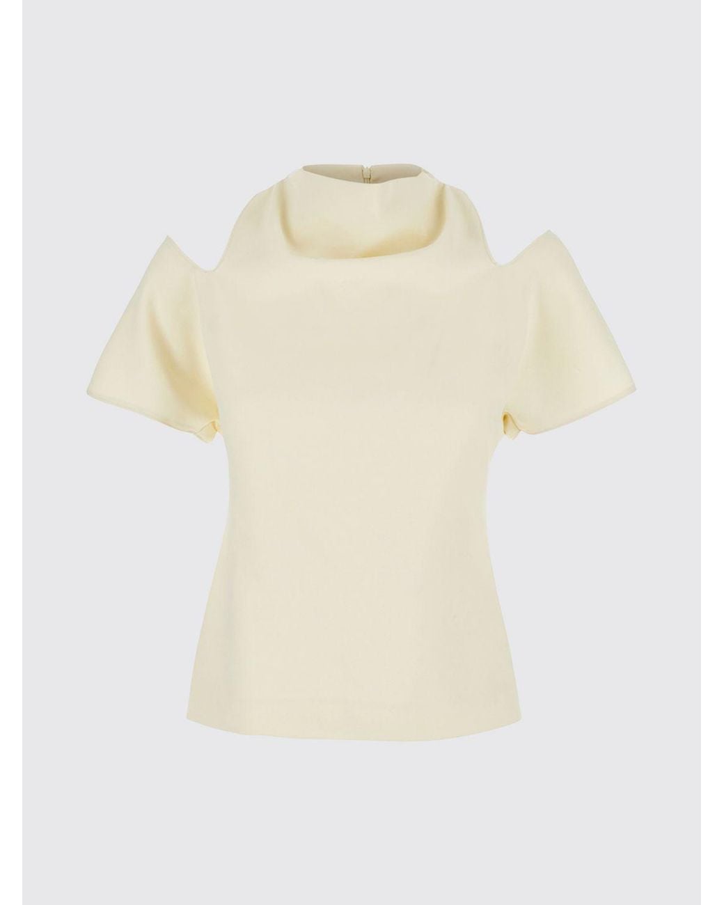 FEDERICA TOSI Natural Short-Sleeved Cady Blouse With High Neck And Cut-Out Shoulders