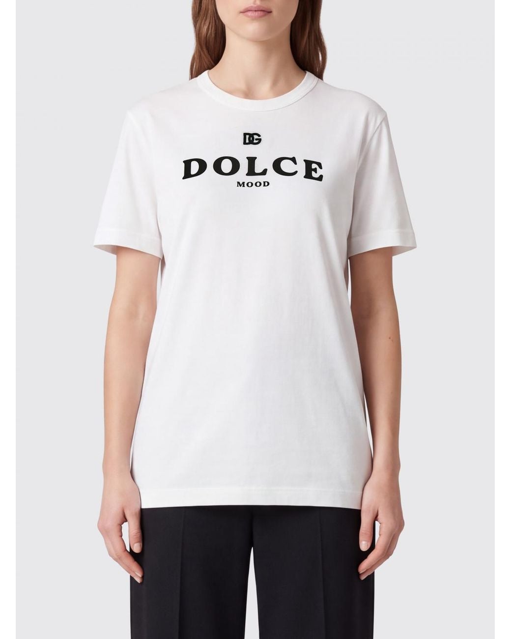 Dolce & Gabbana White Dolce &Amp Gabbana Cotton T-Shirt With Contrasting Logo And Dropped Shoulders