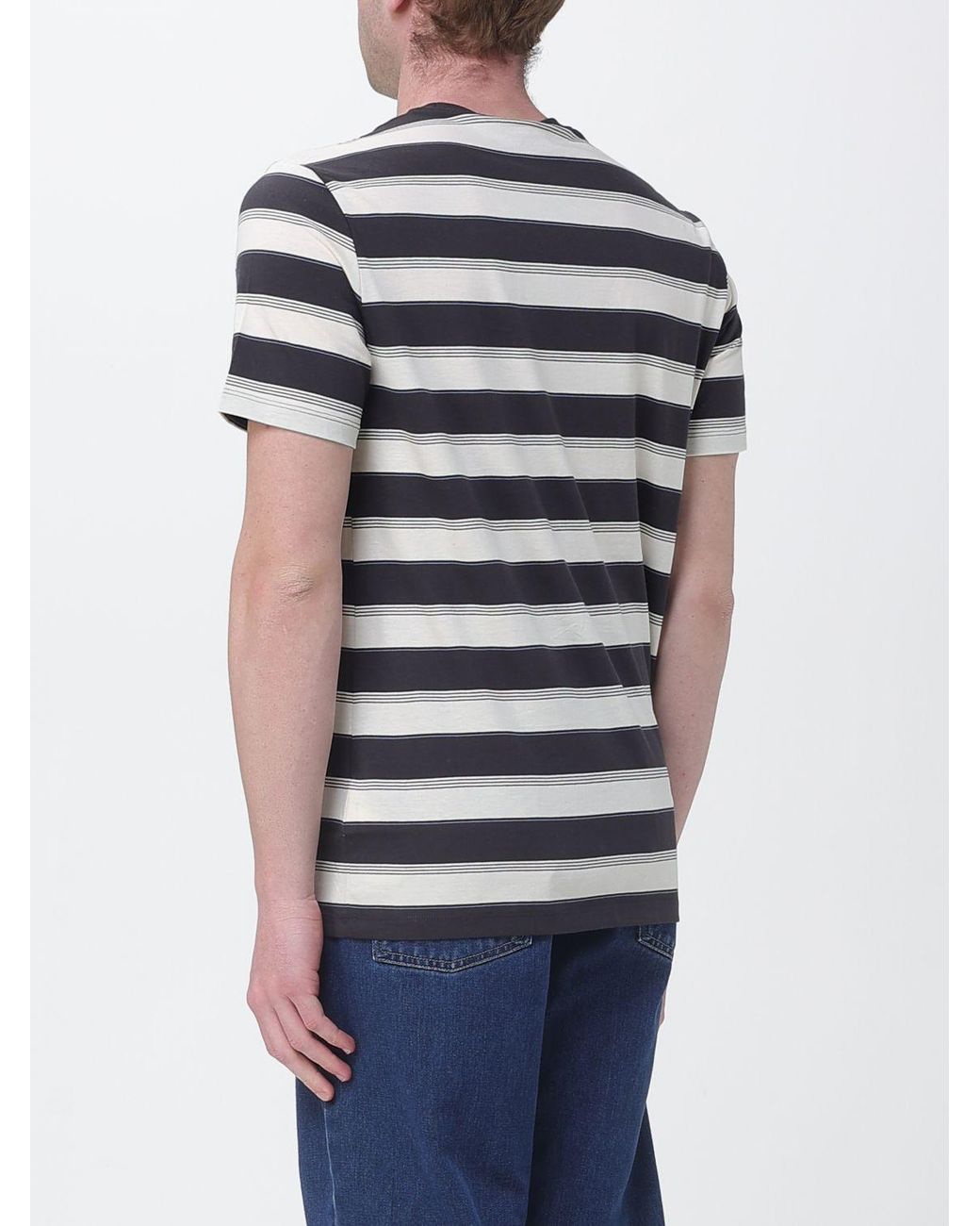 Fred Perry Blue Striped Cotton T-Shirt With Logo for men