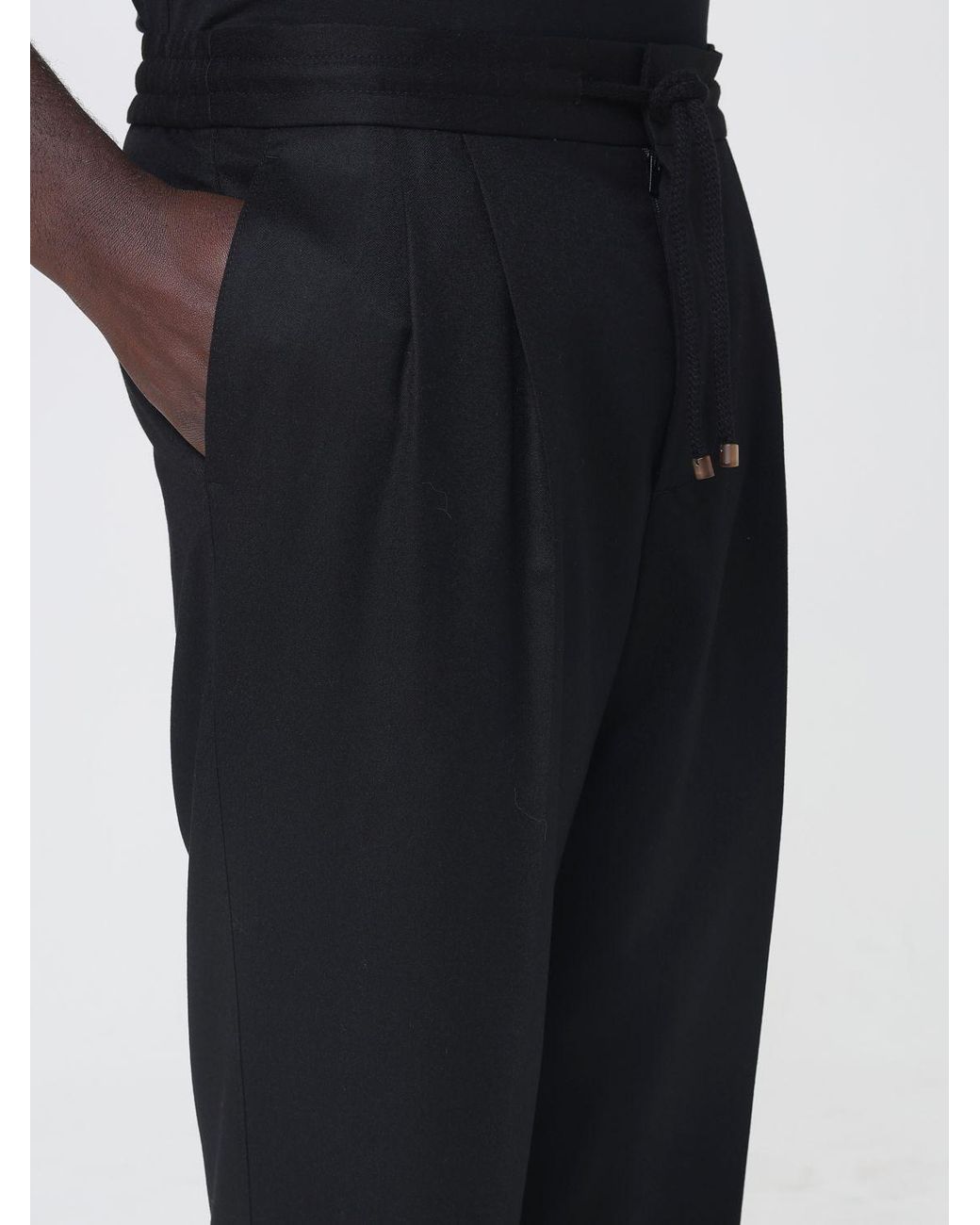 Brunello Cucinelli Black Straight-Leg Wool Trousers With Drawstring Waist for men