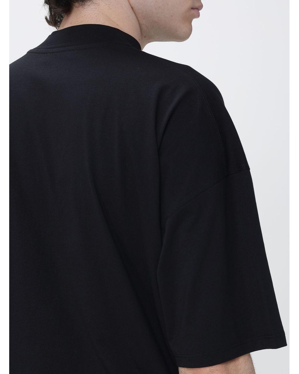 Jil Sander Black Cotton T-Shirt With Mock Neck And Dropped Shoulders for men
