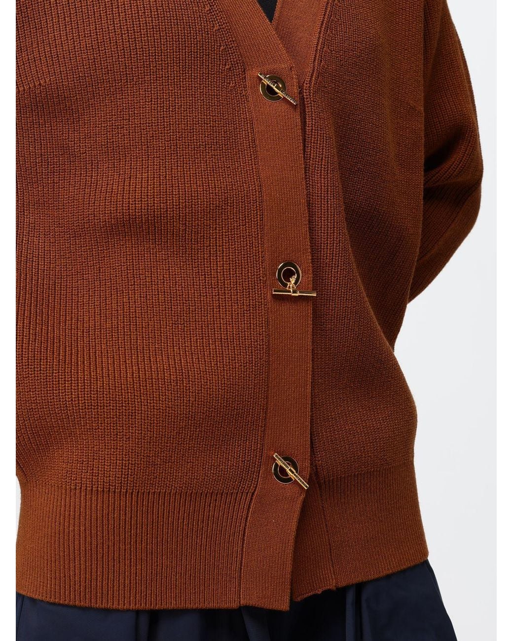 Elisabetta Franchi Brown V-Neck Viscose Blend Cardigan With Dropped Shoulders