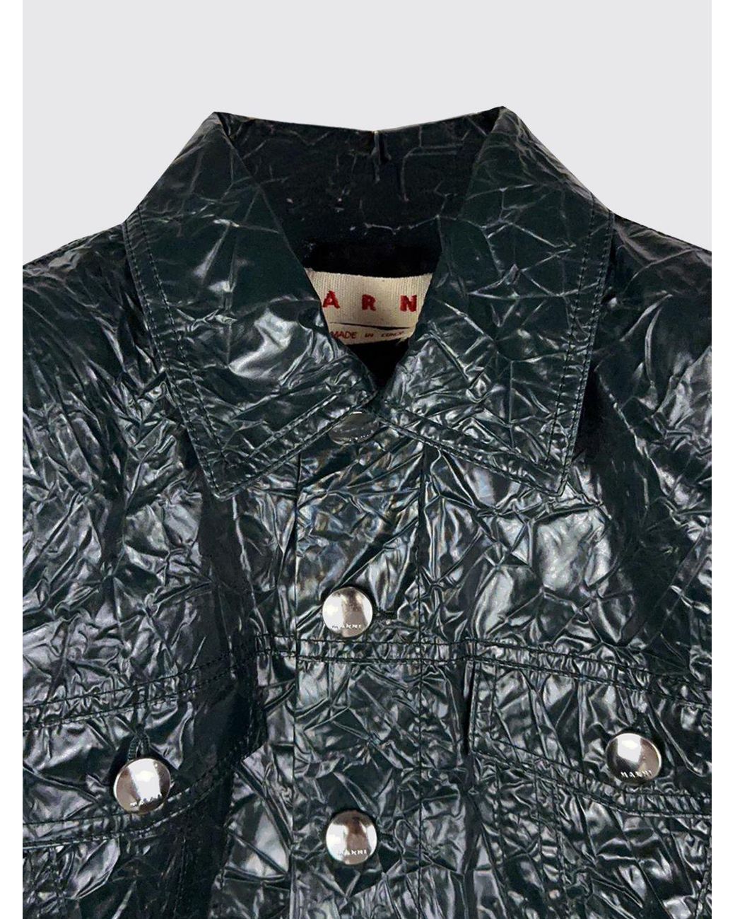 Marni Blue Crinkled-Effect Faux Leather Cropped Jacket With Buttons