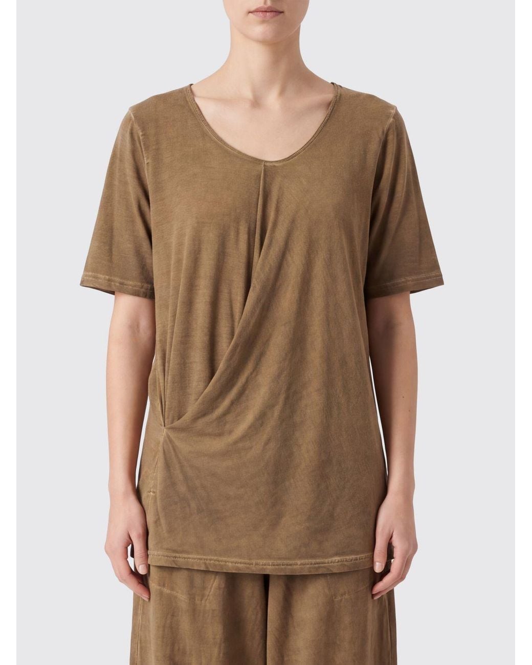 Uma Wang Brown Draped Short-Sleeve Modal Crewneck Top