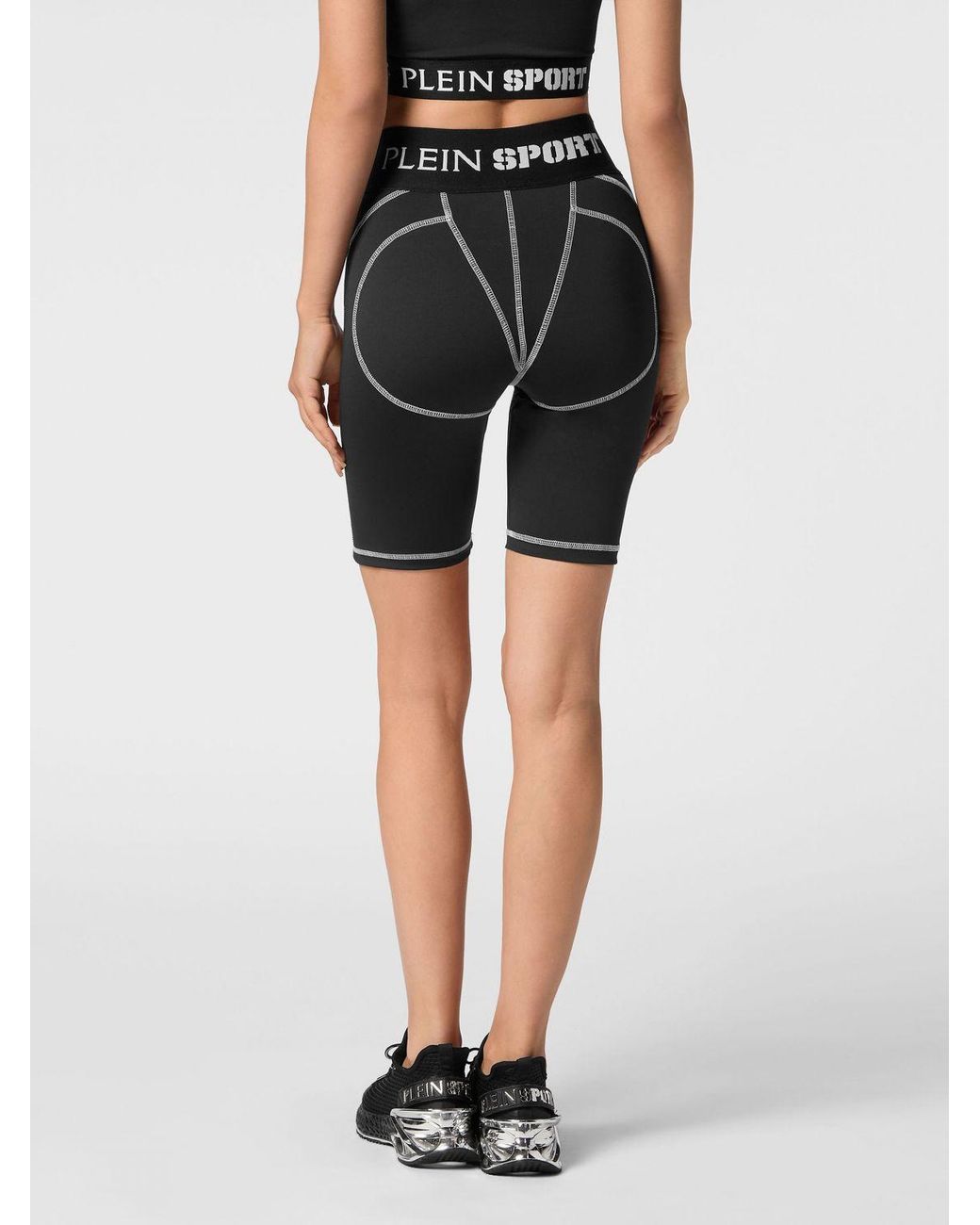 Philipp Plein Black High-Waisted Cycling Shorts With Logo Waistband