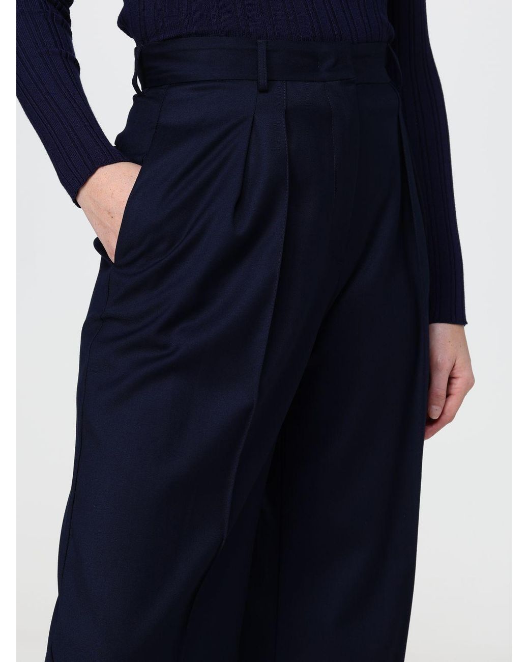 SIMONA CORSELLINI Blue High-Waisted Crêpe Palazzo Trousers With Pleats
