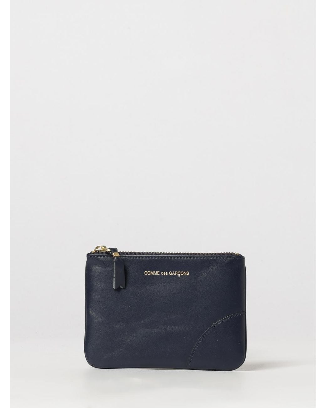 Comme des Garçons Blue Smooth Leather Card Holder With Zip And Logo for men