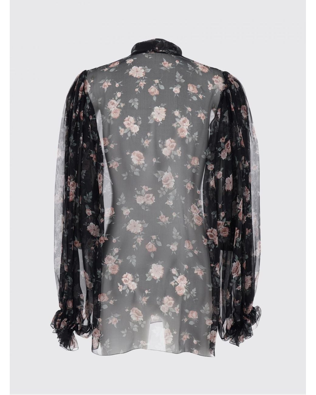 Dolce & Gabbana Black Dolce &Amp Gabbana Floral-Print Silk Blouse With Pussy-Bow Collar
