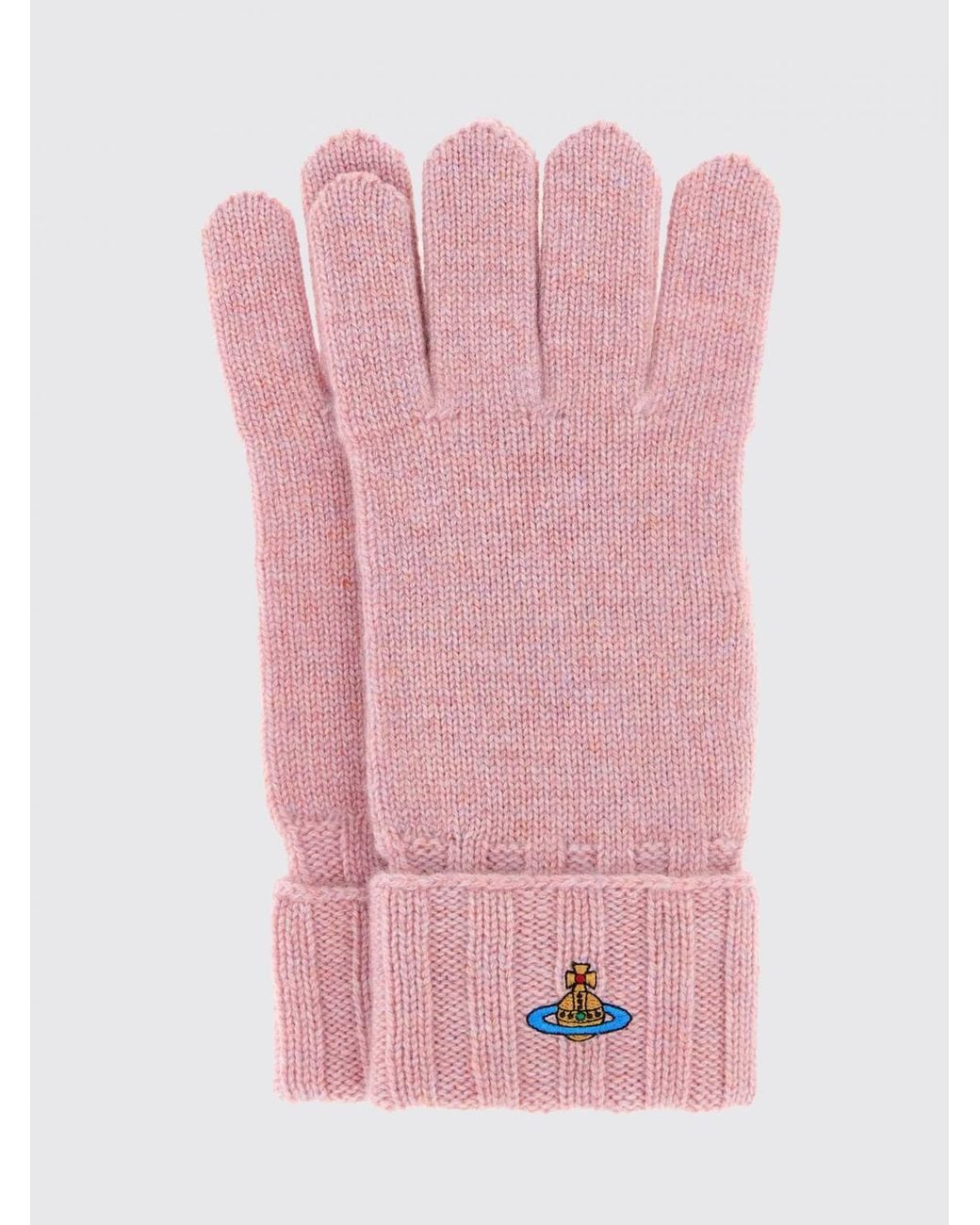 Vivienne Westwood Pink Pure Cashmere Gloves With Embroidered Orb Logo
