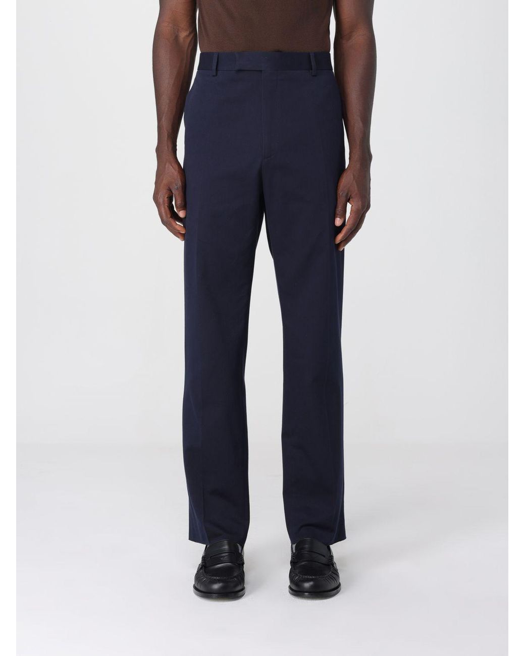 Gucci Blue Slim Fit Cotton Twill Chino Trousers With Slash Pockets for men