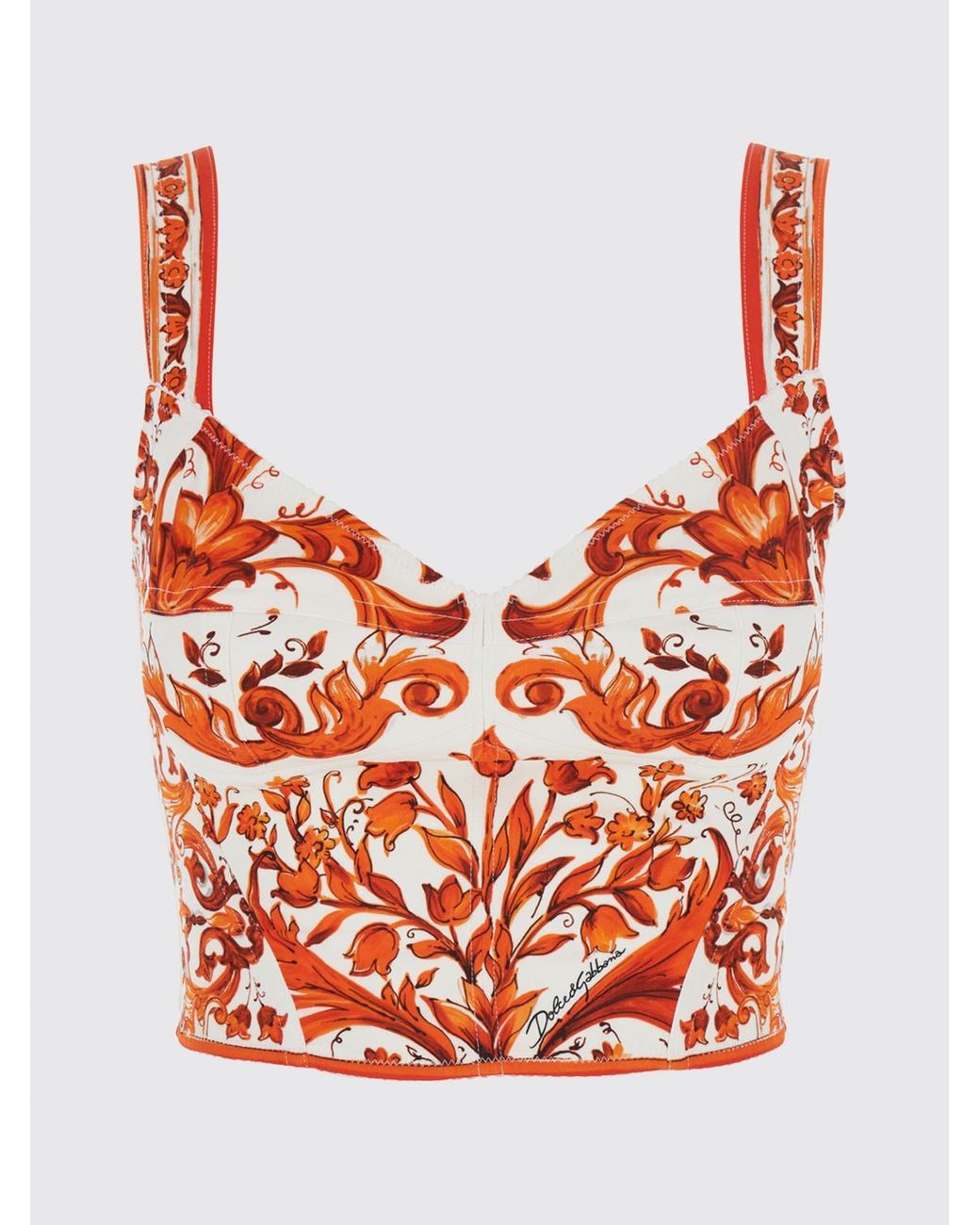 Dolce &Amp Gabbana Top Corset Court En Soie À Imprimé Majolique Dolce & Gabbana en coloris Red