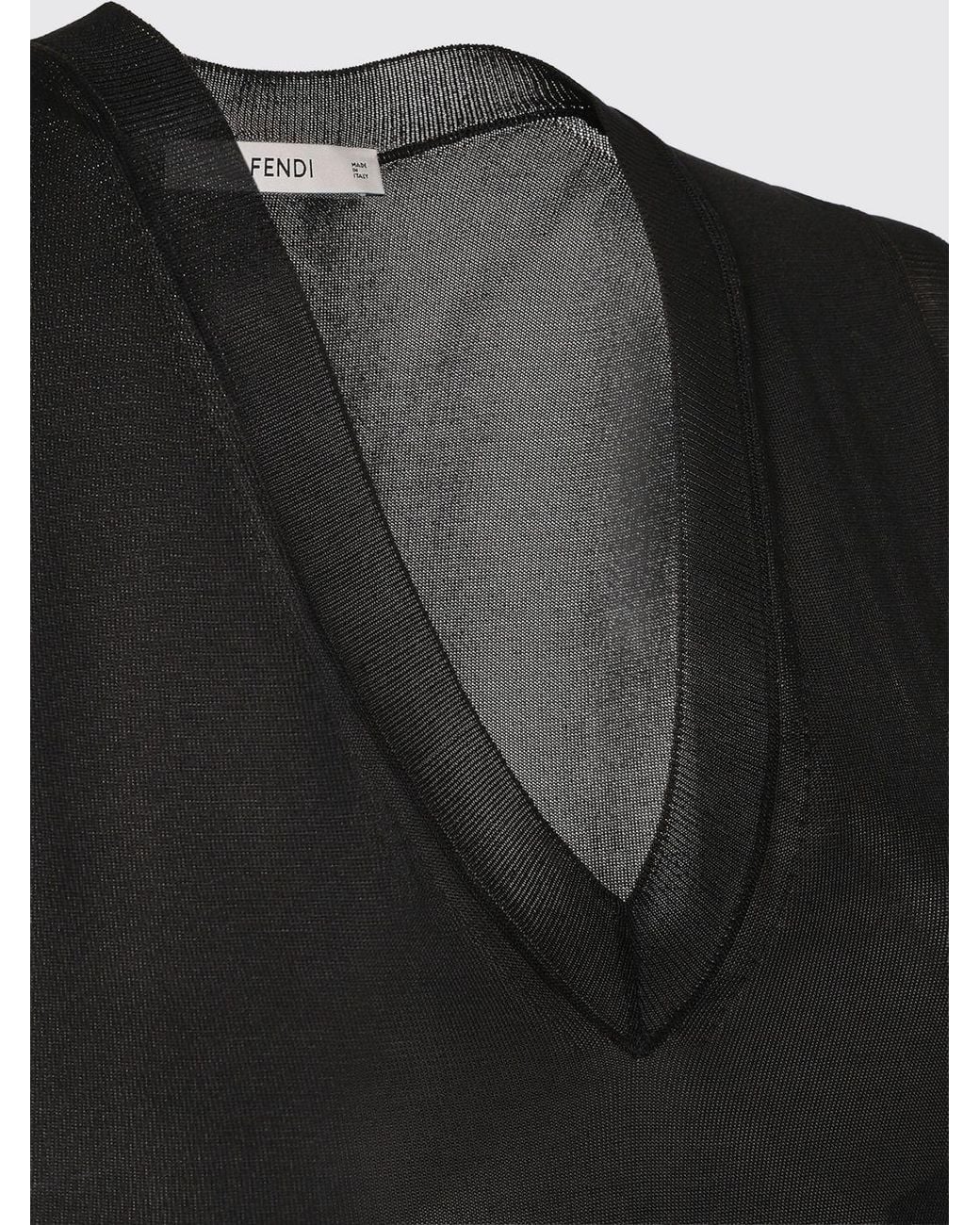 Fendi Black V-Neck Slim Fit Silk Top