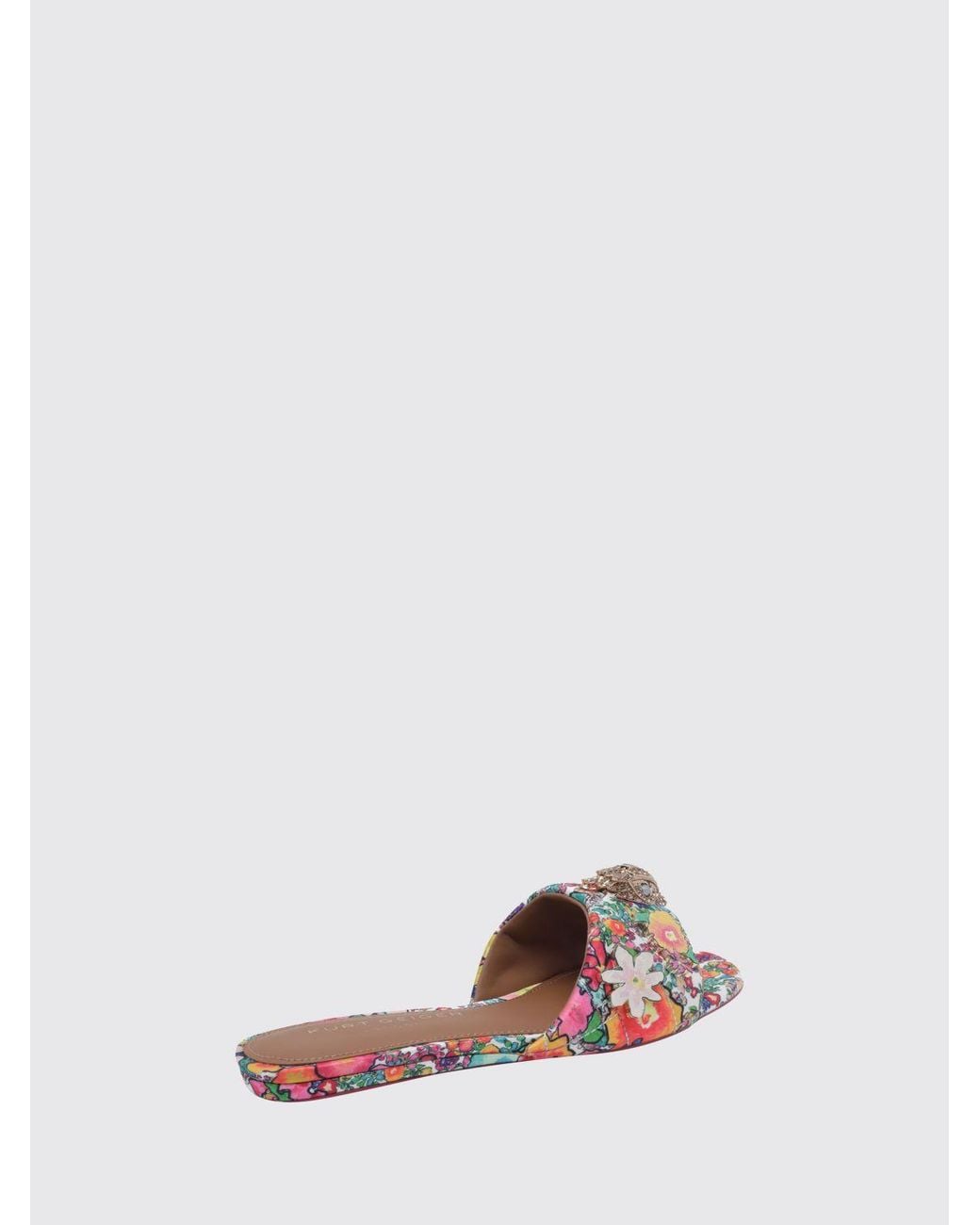 Kurt Geiger Pink Floral Print Flat Sandals With Rhinestone Logo