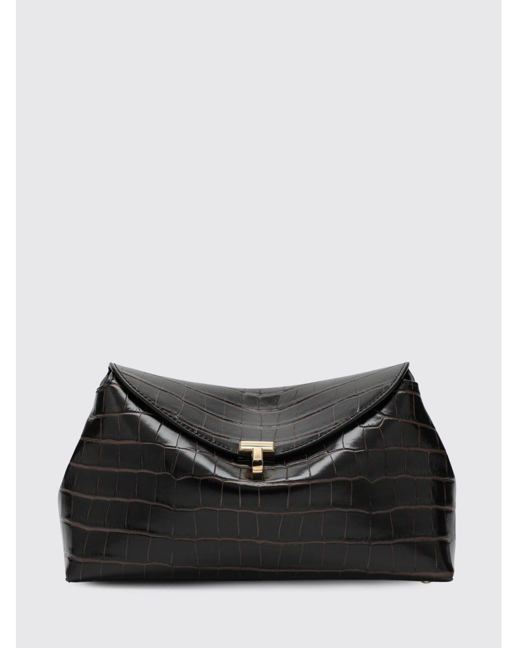 Totême Black T-Lock Croc-Effect Leather Clutch With Monogram Logo