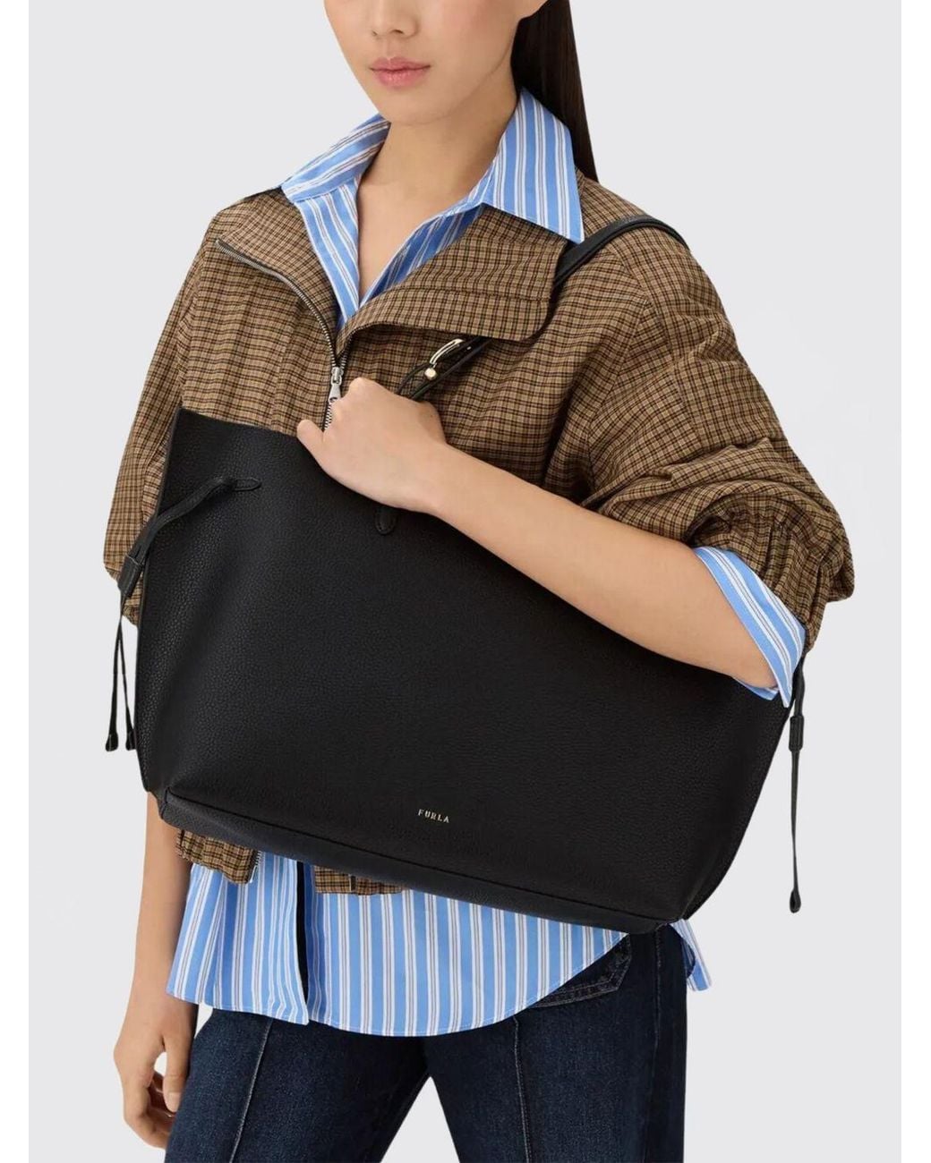 Furla Black Ava Grained Leather Tote Bag