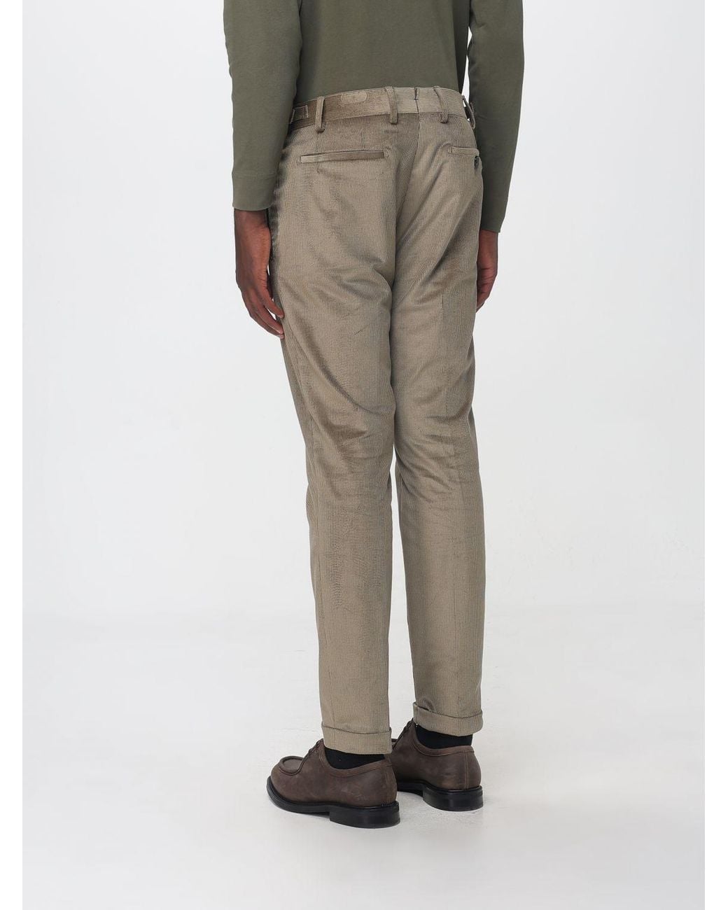 Berwich Gray Slim Fit Pleated Corduroy Chinos for men