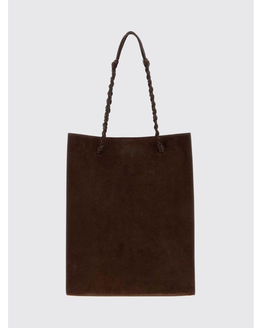 Jil Sander Brown Tangle Medium Suede Calfskin Tote Bag With A Braided Handle