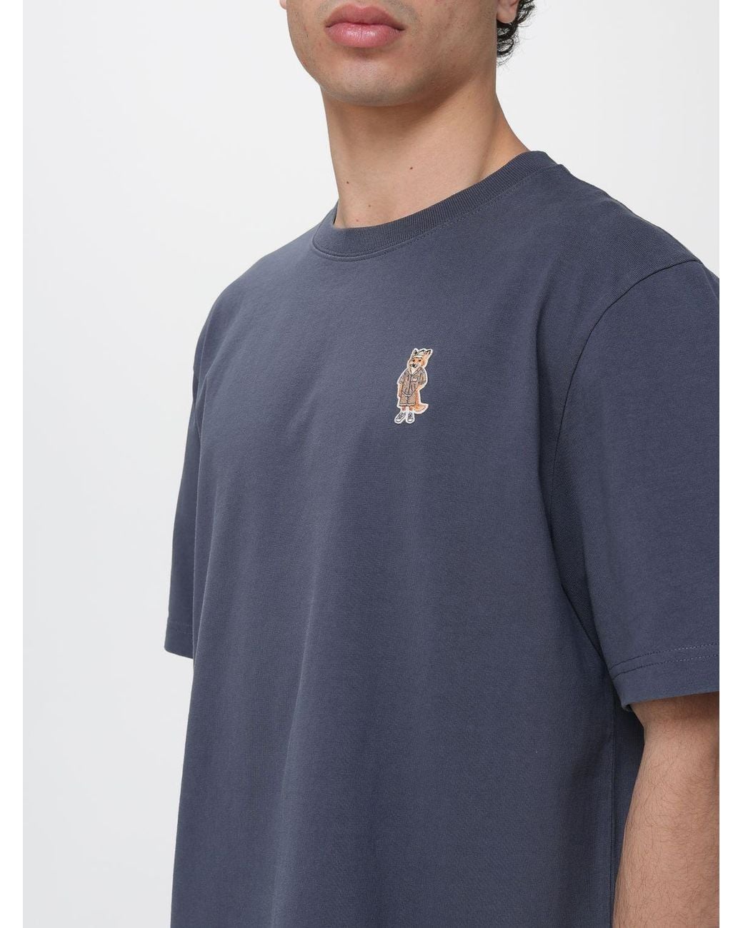 Maison Kitsuné Blue Maison KitsunÉ Cotton T-Shirt With Logo for men
