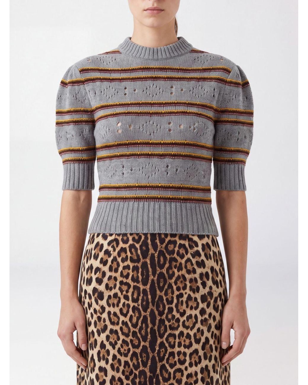 Marni Brown Striped Pure Cashmere Jumper With Puff Sleeves