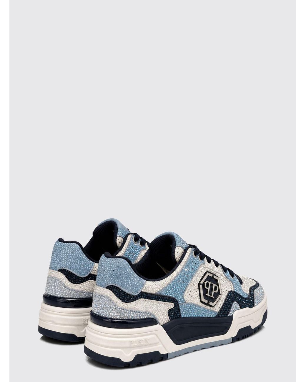 Philipp Plein White Predator V2 Leather Trainers With Crystals And Hexagon Logo for men