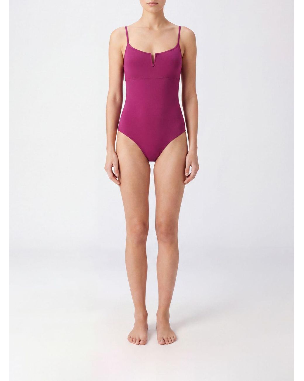 Eres Pink One-Piece Swimsuit With Teardrop Neckline And Thin Straps