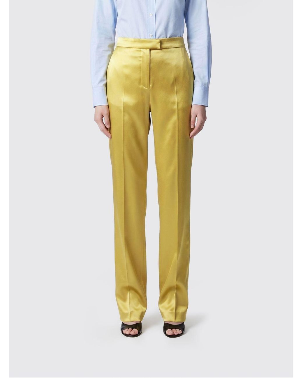 Valentino Yellow Stretch Silk Tailored Trousers