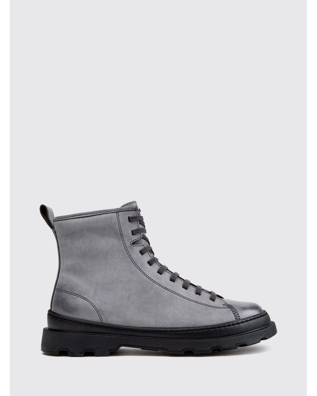 Camper Gray Brutus+ Leather Lace-Up Ankle Boots With Lug Sole for men
