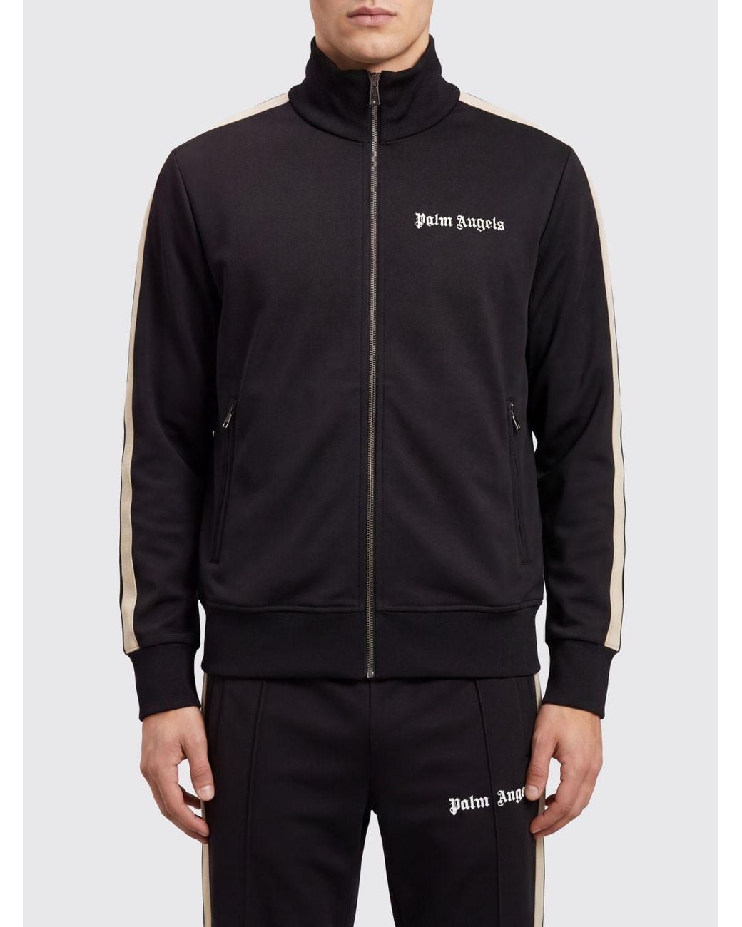 Palm Angels Blue Technical Fabric Track Jacket With High Neck And Contrast Logo for men