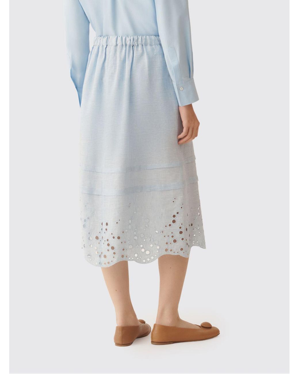 Fabiana Filippi Gray Embroidered Linen Skirt