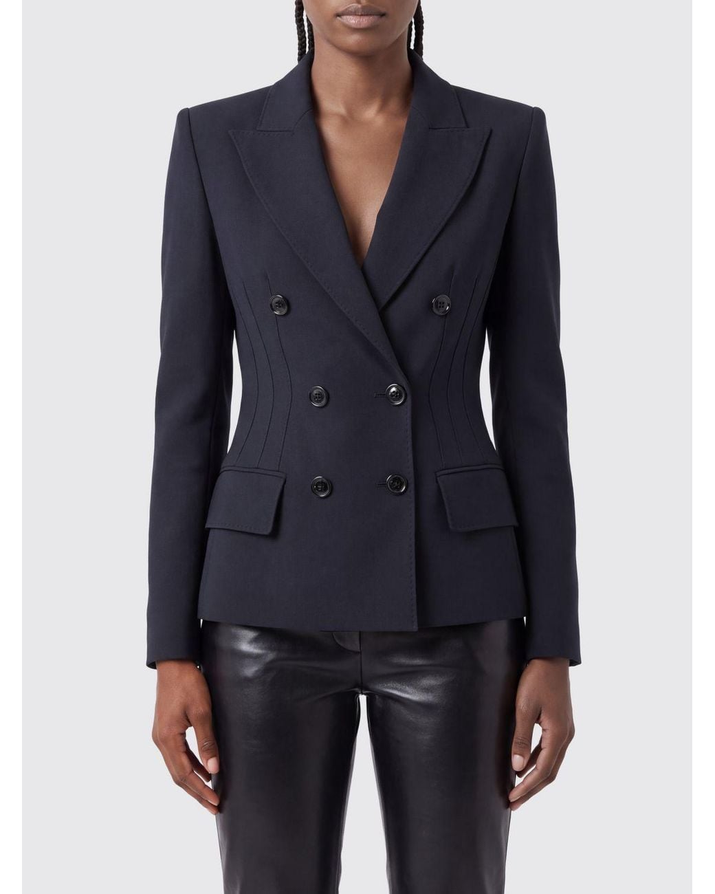 Elisabetta Franchi Blue Slim Fit Cropped Double-Breasted Crêpe Blazer
