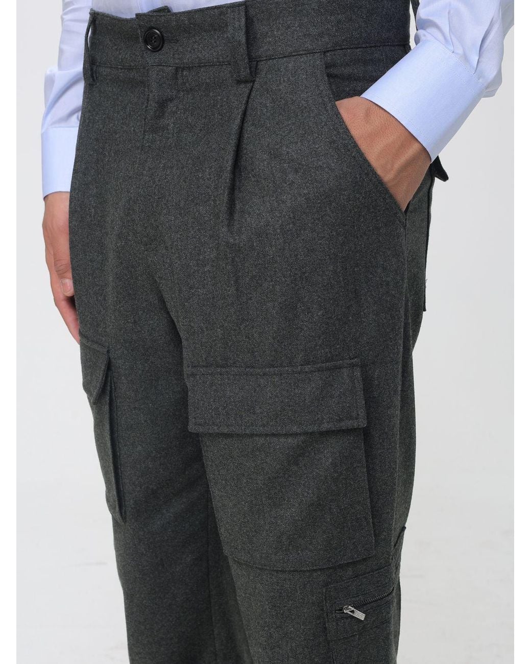 Brunello Cucinelli Gray Straight-Leg Virgin Wool Cargo Trousers for men