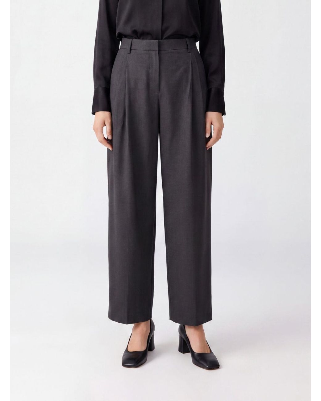 Max Mara Black High-Waisted Wool Wide-Leg Tailored Trousers