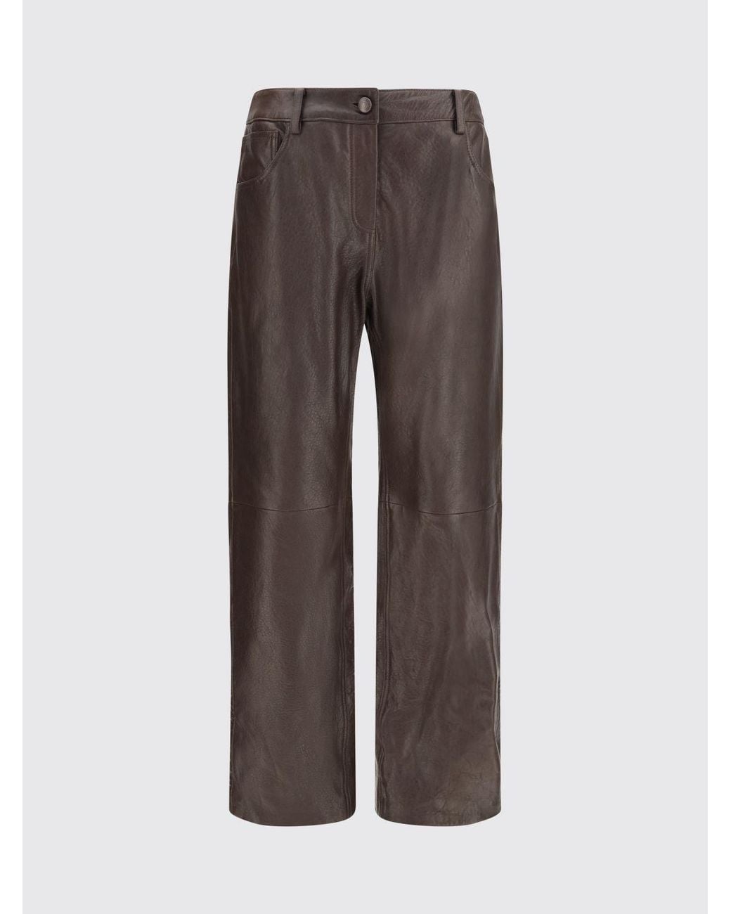 Magda Butrym Brown High-Waisted Smooth Leather Straight Trousers