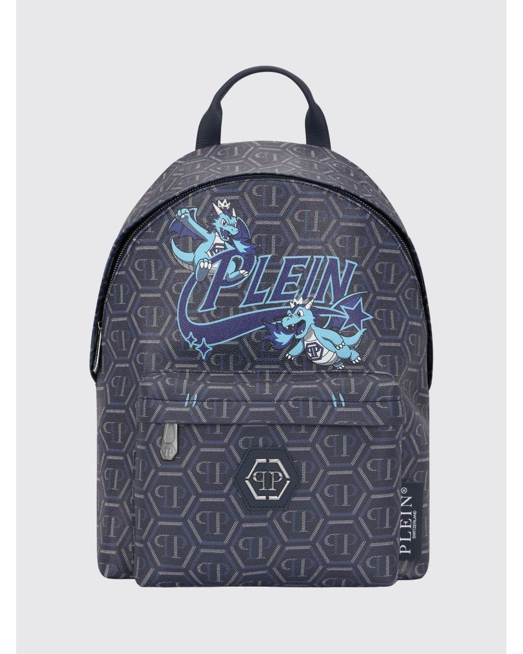 Philipp Plein Blue Space Dragons Monogram Coated Cotton Backpack With Hexagon Logo for men